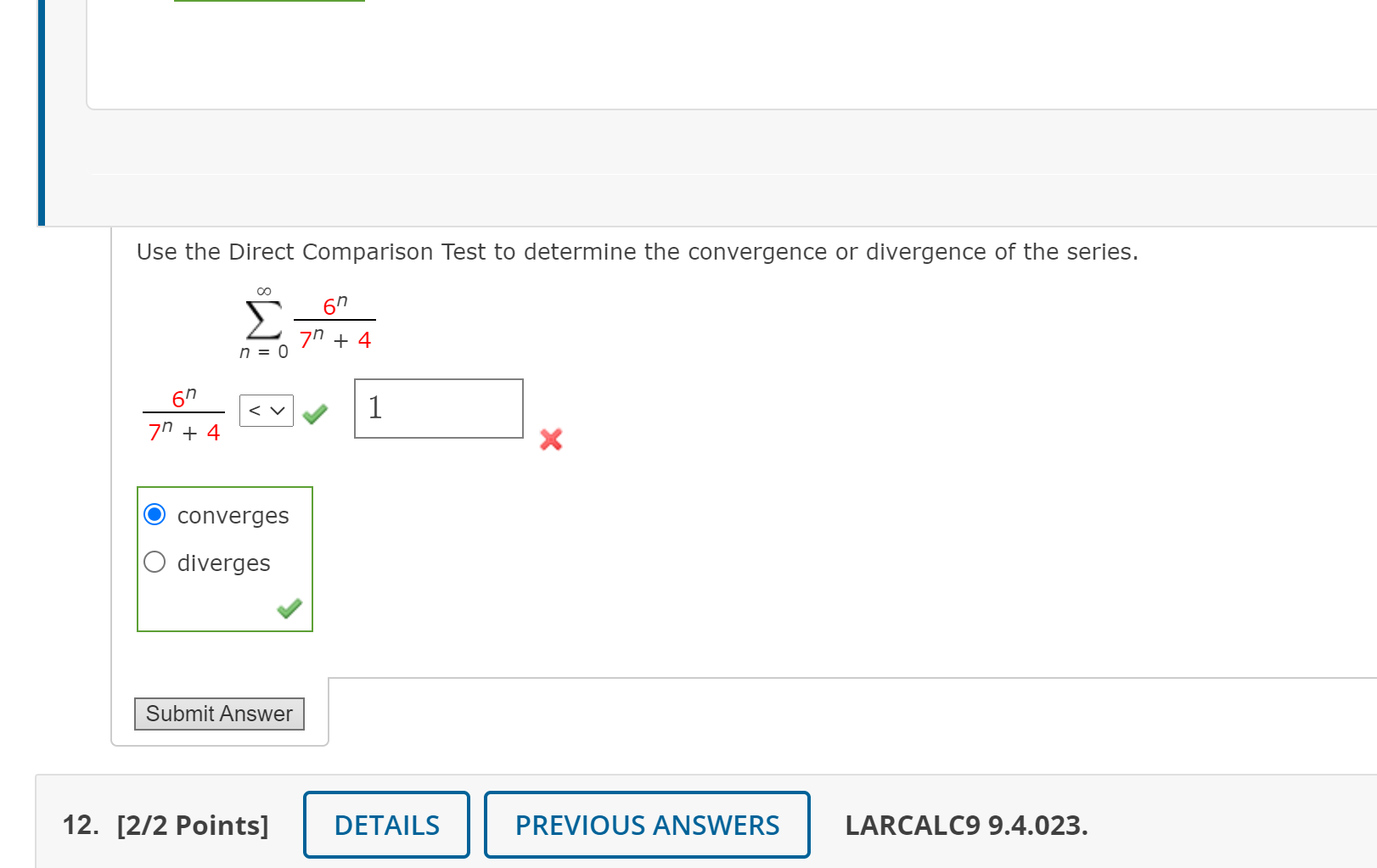 Solved Use The Direct Comparison Test To Determine The | Chegg.com