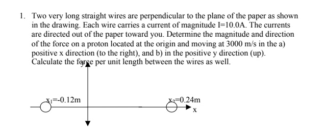 Solved 1. Two very long straight wires are perpendicular to | Chegg.com