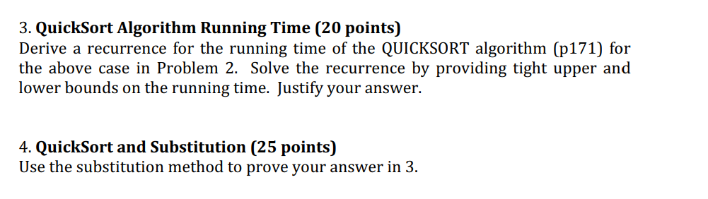 Solved 3. QuickSort Algorithm Running Time (20 points) | Chegg.com