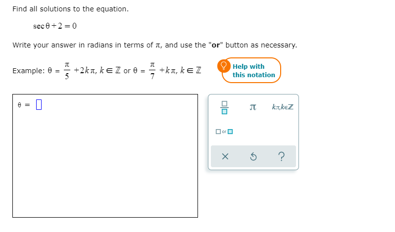 Solved Find all solutions to the equation. sec +2 = 0 Write | Chegg.com