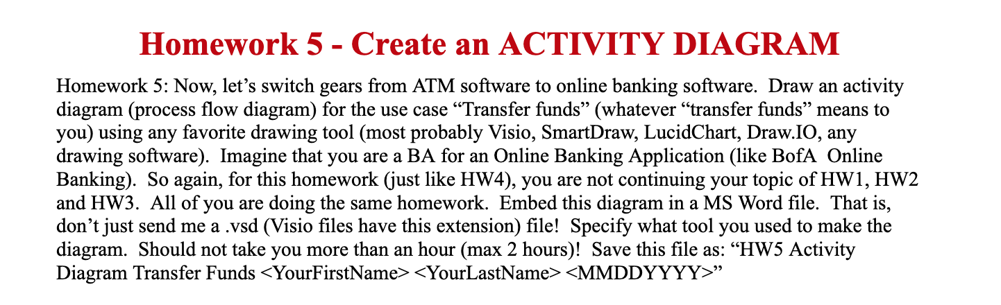 Solved Homework 5 - ﻿Create an ACTIVITY DIAGRAMHomework 5: | Chegg.com