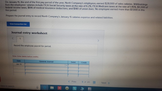 Solved On January 15 The End Of The First Pay Period Of The Chegg