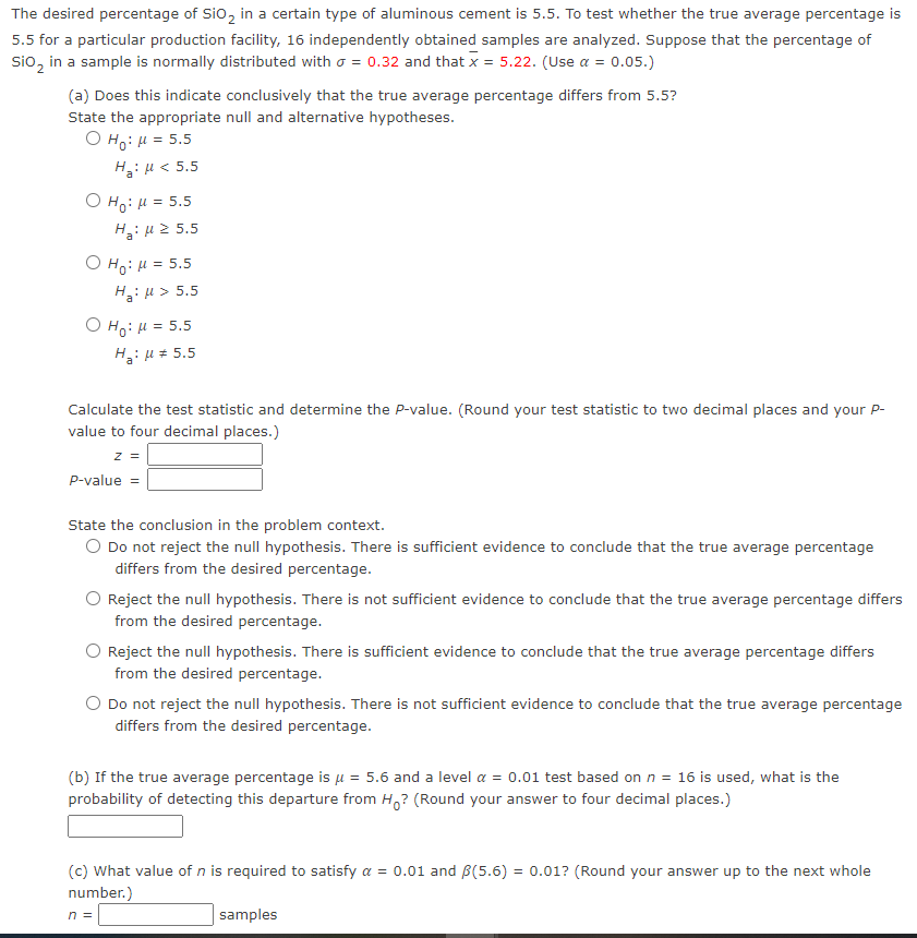 Solved The desired percentage of Sio in a certain type of | Chegg.com