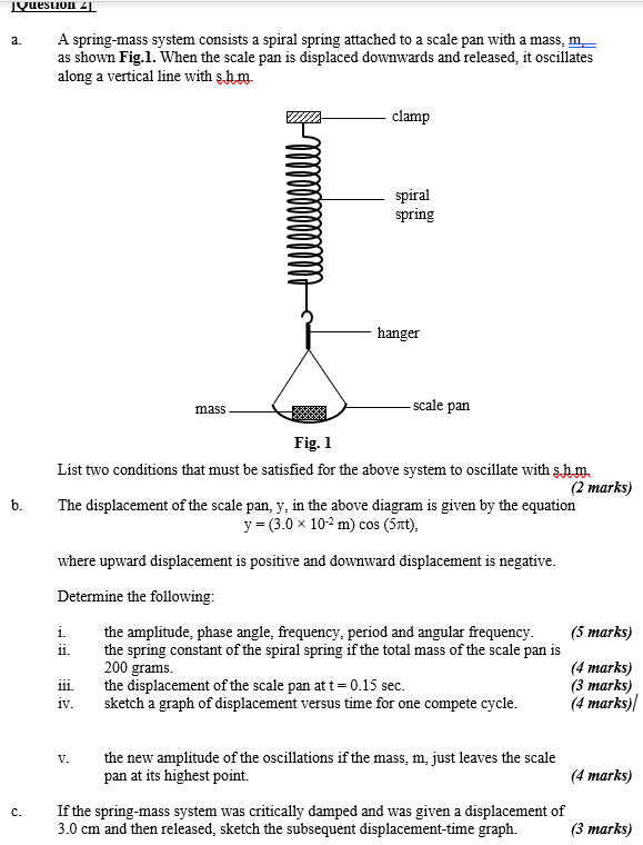Solved I guestion 4 a. A spring-mass system consists a | Chegg.com