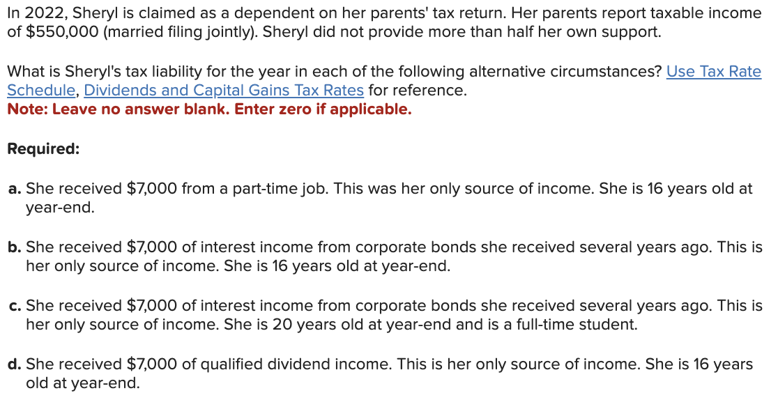 Solved In 2022 , Sheryl is claimed as a dependent on her