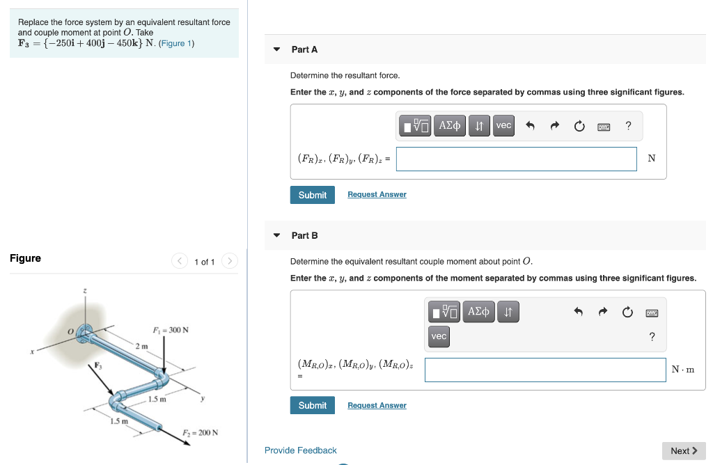 Solved Replace the force system by an equivalent resultant | Chegg.com