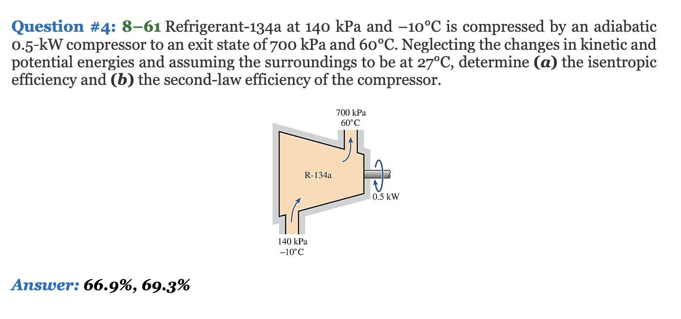 Solved Question \#4: 8-61 Refrigerant-134a At 140kPa And | Chegg.com