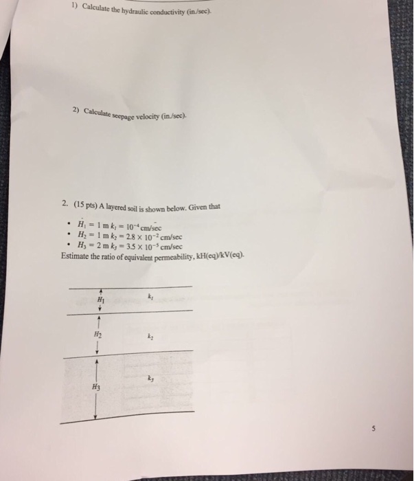 Solved Calculate the hydraulic conductivity (in/sec). | Chegg.com
