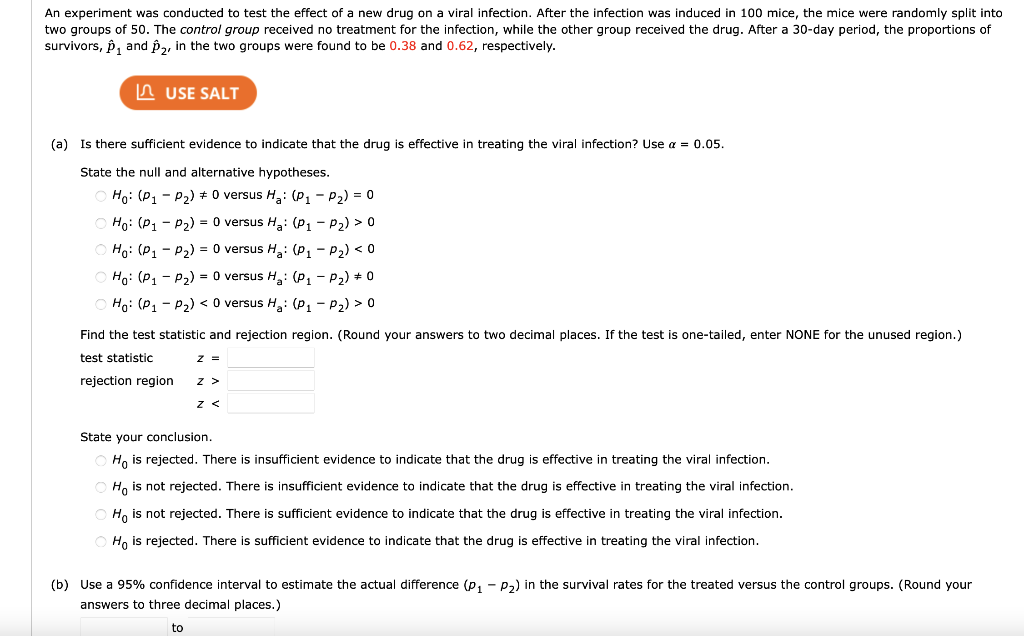 Solved An experiment was conducted to test the effect of a | Chegg.com