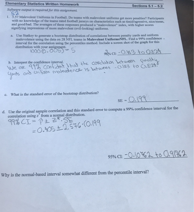 elementary statistics written homework answers