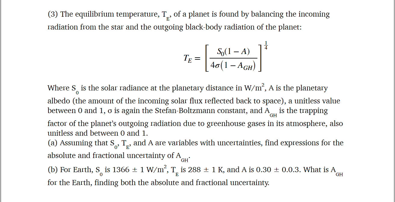 Solved (3) The equilibrium temperature, T., of a planet is | Chegg.com