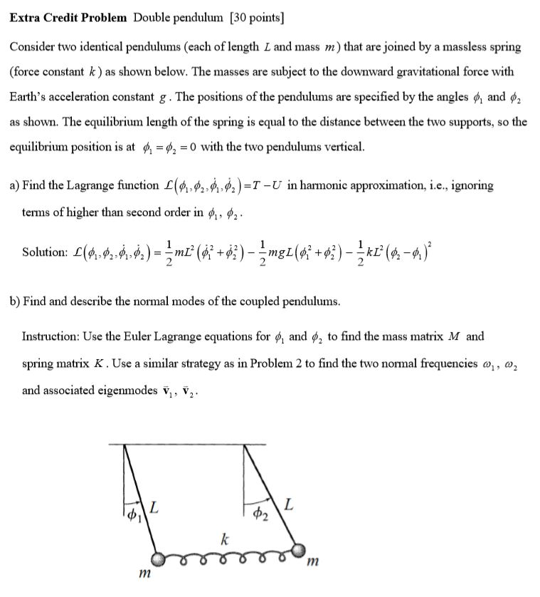 Solved Extra Credit Problem Double pendulum (30 points] | Chegg.com