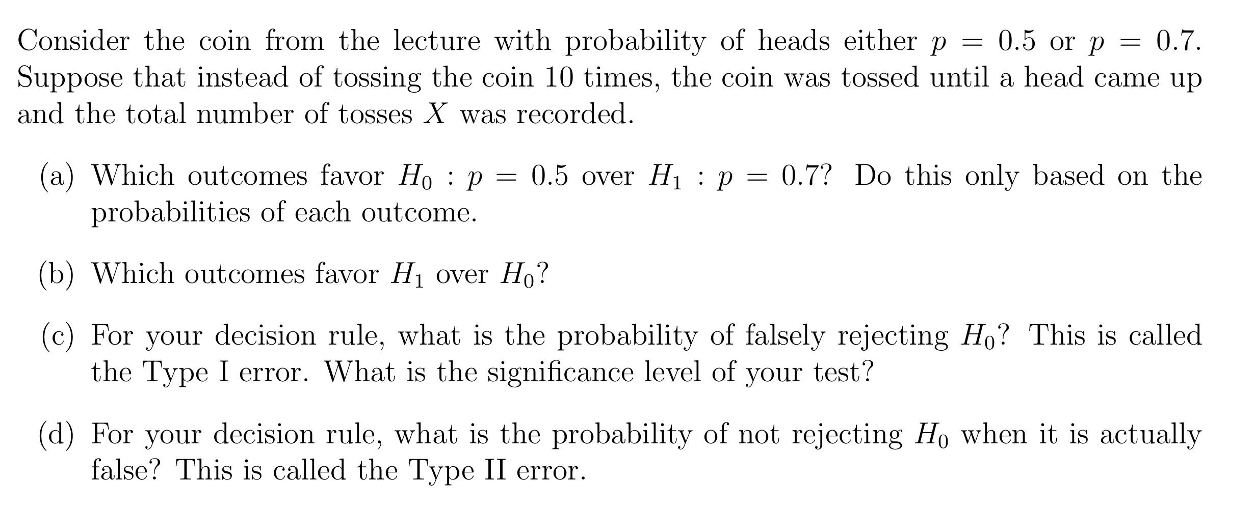 Consider The Coin From The Lecture With Probability | Chegg.com