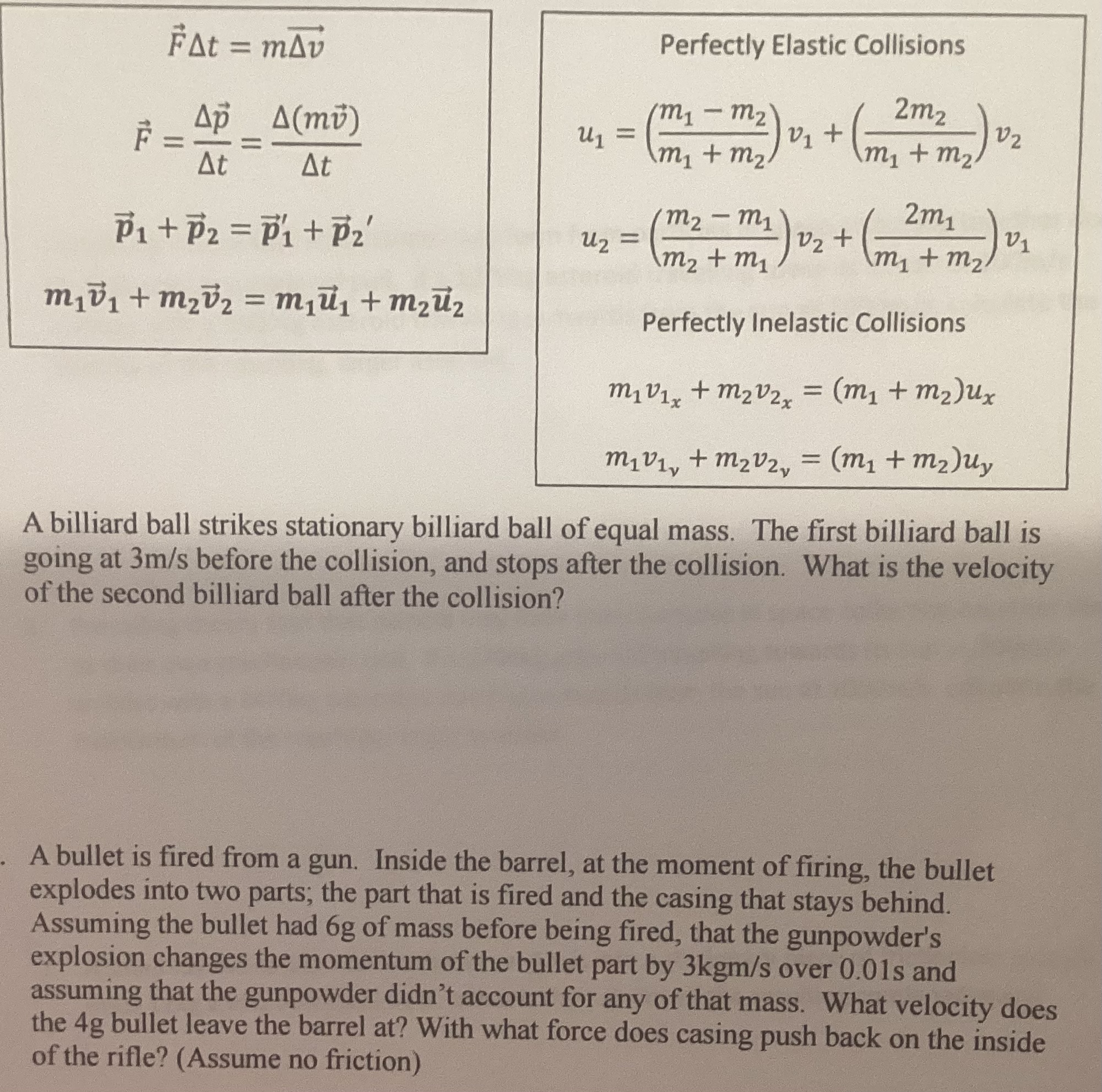 Solved 1. A billiard ball strikes stationary billiard ball