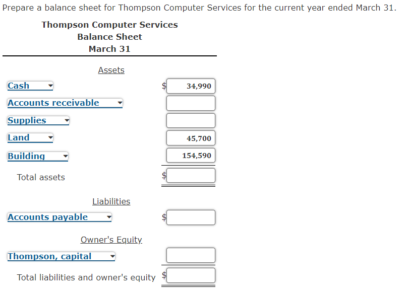 Solved The assets and liabilities of Thompson Computer