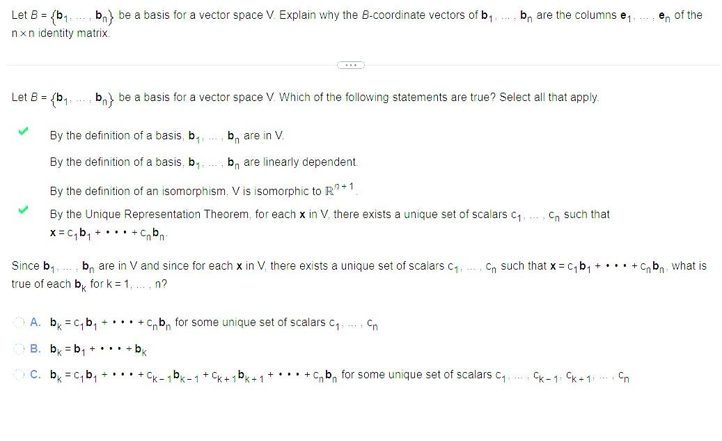 Solved Let B={b1…,bn} Be A Basis For A Vector Space ∨. | Chegg.com