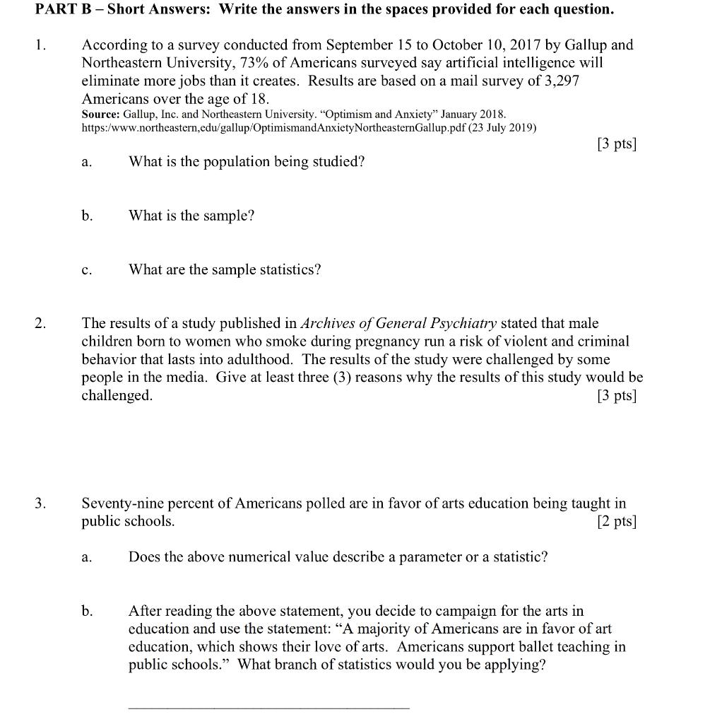 Solved PART B - Short Answers: Write The Answers In The | Chegg.com