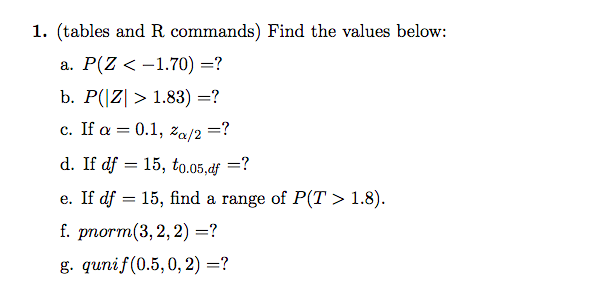 Solved 1. (tables and R commands) Find the values below: a. | Chegg.com