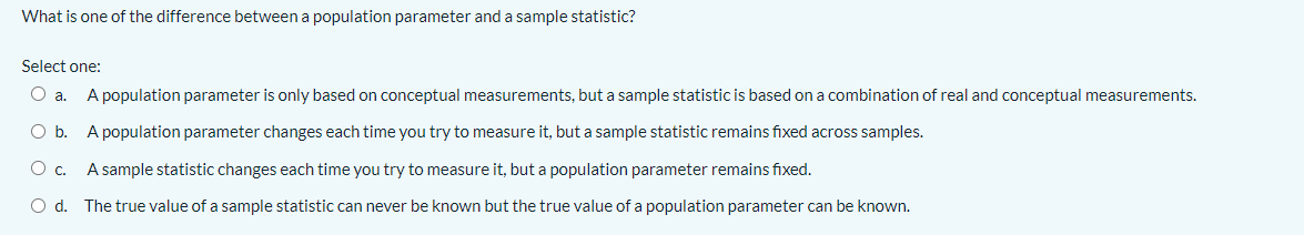 Solved What is one of the difference between a population | Chegg.com