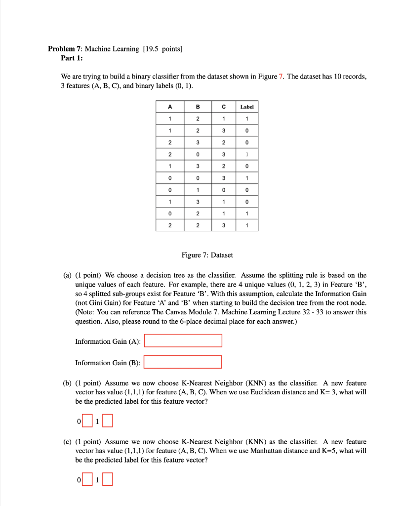 Solved Problem 7: Machine Learning [19.5 points] Part 1: We | Chegg.com