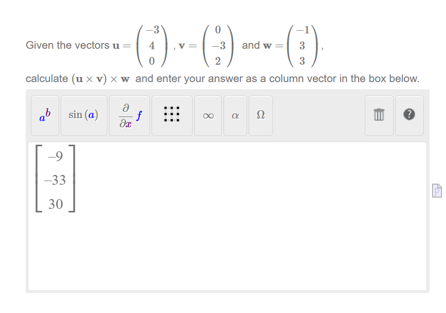 Solved Given the vectors u=⎝⎛−340⎠⎞,v=⎝⎛0−32⎠⎞ and | Chegg.com