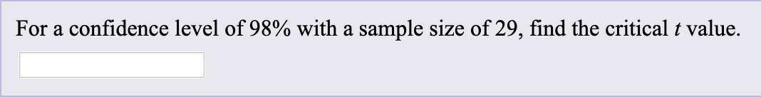 Solved For a confidence level of 98% with a sample size of | Chegg.com