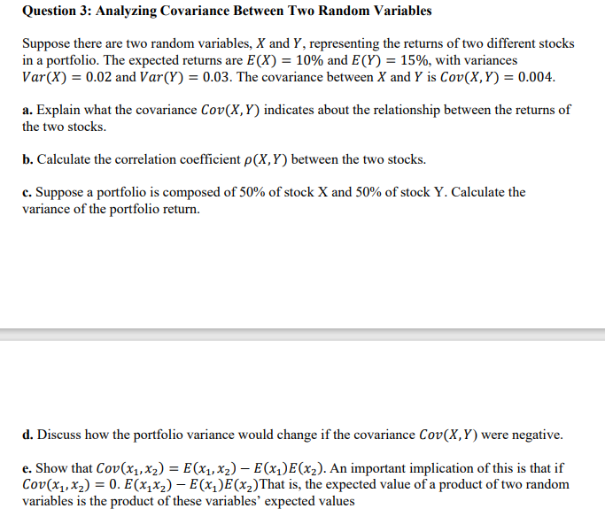 Solved Question 3: Analyzing Covariance Between Two Random | Chegg.com