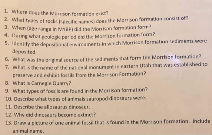 Solved 1. Where Does The Morrison Formation Exist? 2. What 