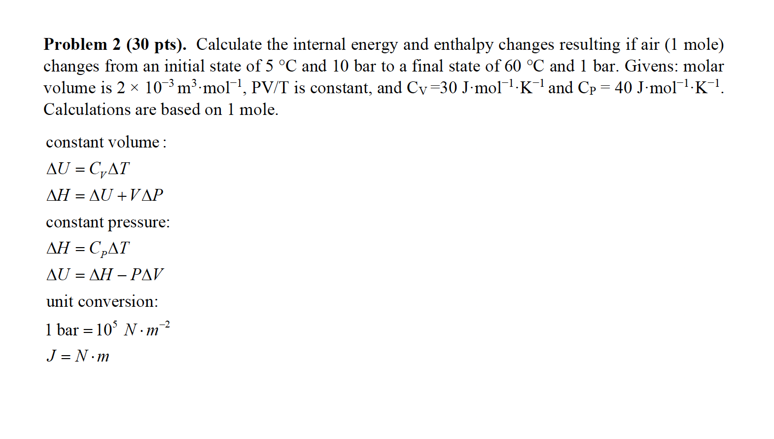 Solved Problem 2 (30 pts). Calculate the internal energy and | Chegg.com