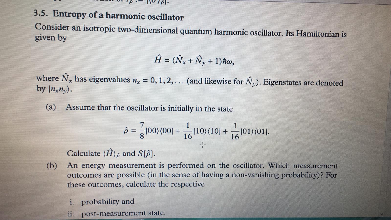 Solved 3 5 Entropy Of A Harmonic Oscillator Consider An Chegg Com