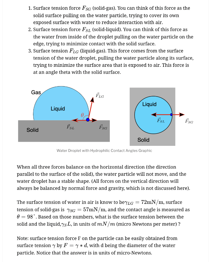 Solved A drop of water sits in equilibrium on a solid