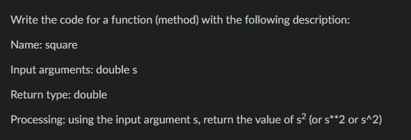 Solved Write the code for a function (method) with the | Chegg.com