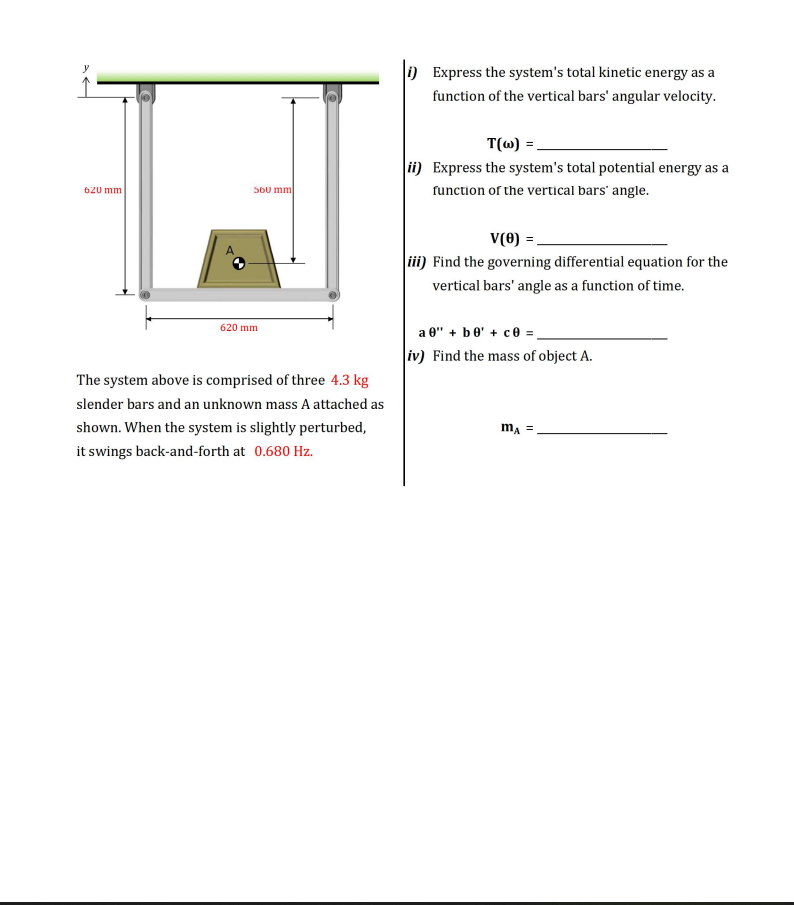 Solved 1) Express The System's Total Kinetic Energy As A | Chegg.com