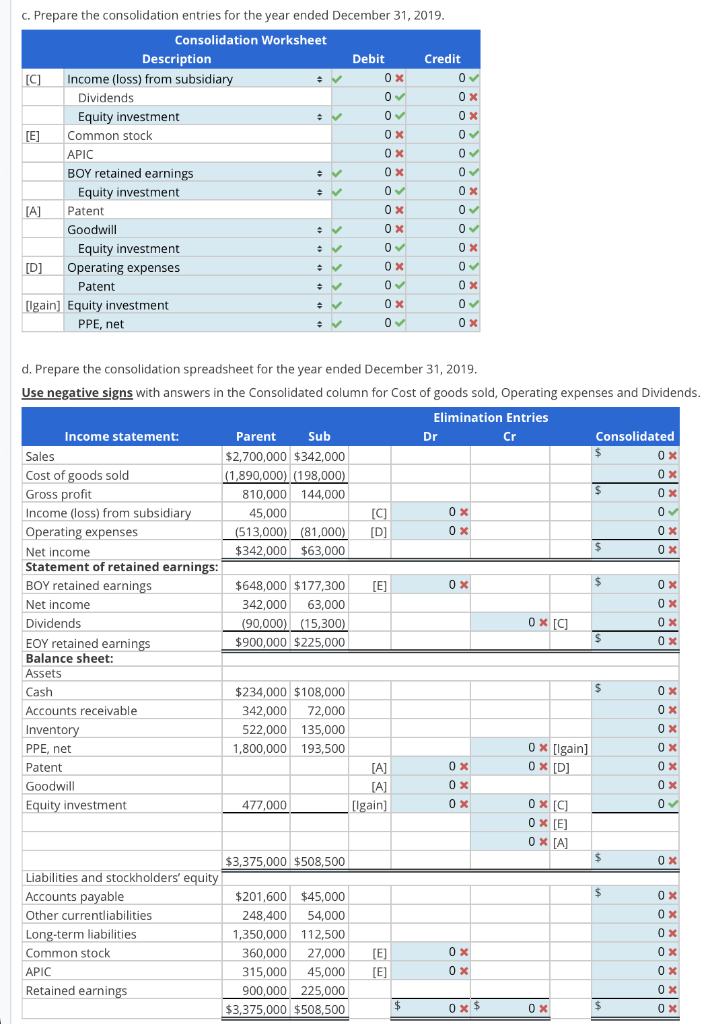 Prepare consolidation spreadsheet for intercompany | Chegg.com