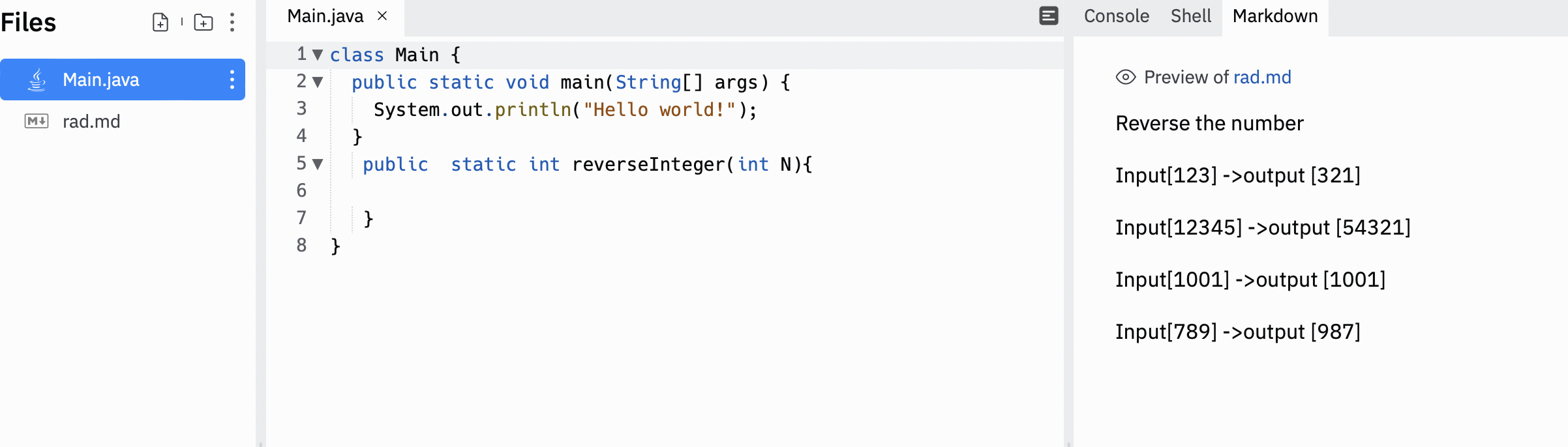Solved using Java Reverse the number Input[123] ->output | Chegg.com