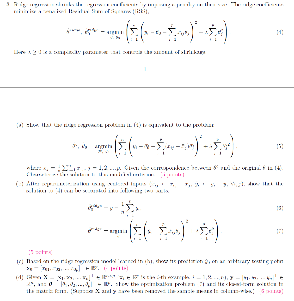 3. Ridge regression shrinks the regression | Chegg.com