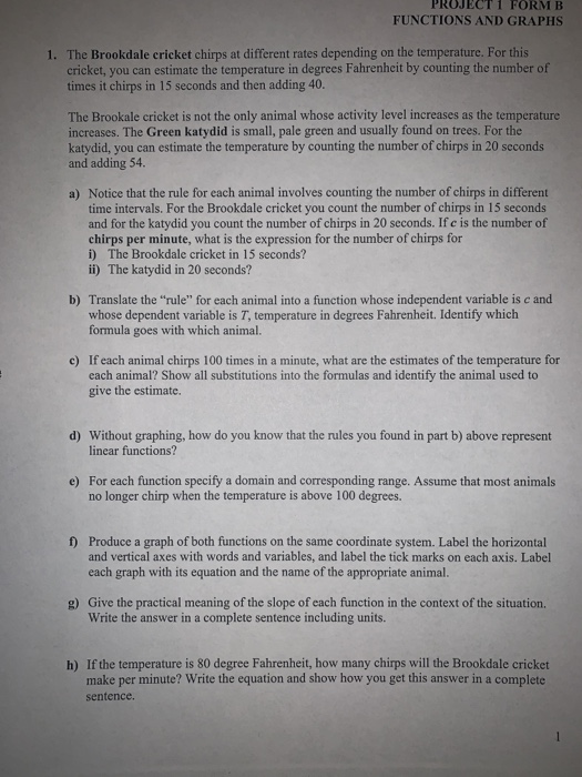 Solved PROJECT1 FORM B FUNCTIONS AND GRAPHS 1. The Brookdale