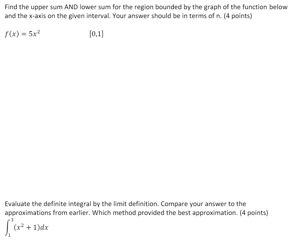 Upper Sum Graph Solved Find the upper sum AND lower sum for the region | Chegg.com