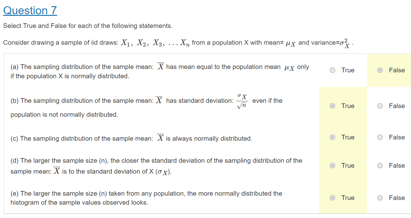 Solved Question 7 Select True and False for each of the | Chegg.com