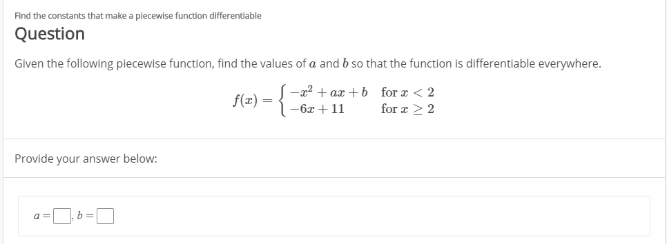 Solved Find the constants that make a piecewise function | Chegg.com