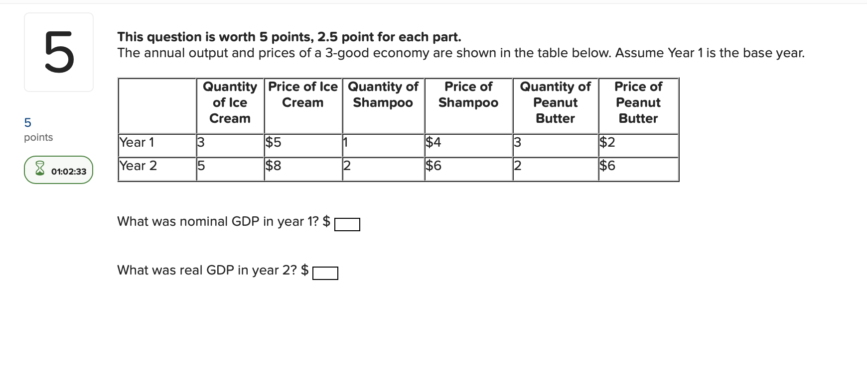 Solved 5 This question is worth 5 points, 2.5 point for each | Chegg.com