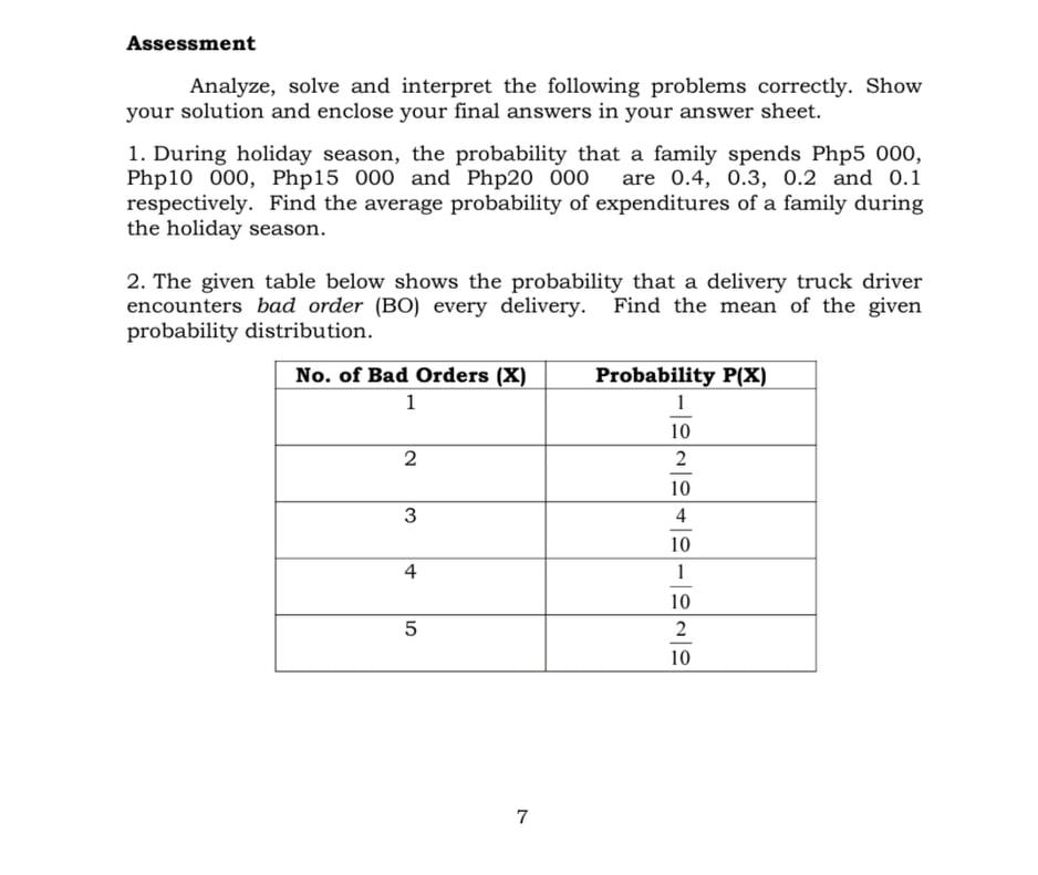 Assessment Analyze, Solve And Interpret The Following | Chegg.com