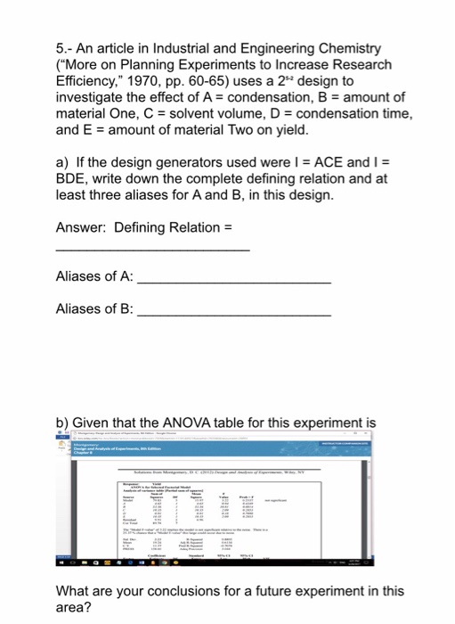Solved 5. An article in Industrial and Engineering