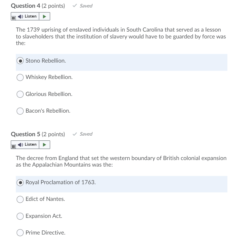 Solved Question 1 (2 points) Saved Listen The first enslaved | Chegg.com