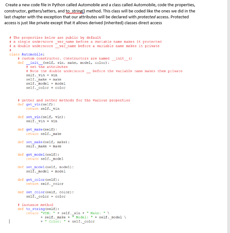 Solved Create a new code file in Python called Automobile | Chegg.com