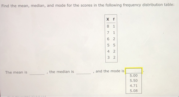 Solved Find the mean, median, and mode for the scores in the | Chegg.com