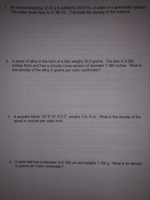 Solved An object weighing 12.22 g is added to 24.97mL of | Chegg.com