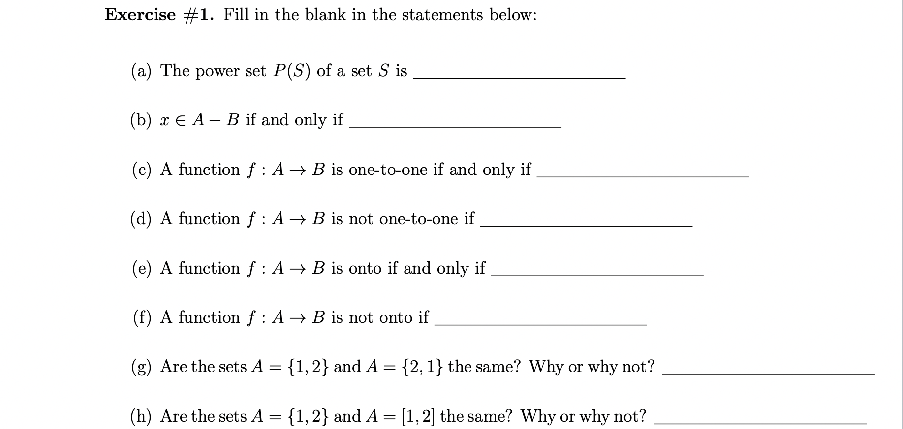 Solved Exercise #1. Fill In The Blank In The Statements | Chegg.com