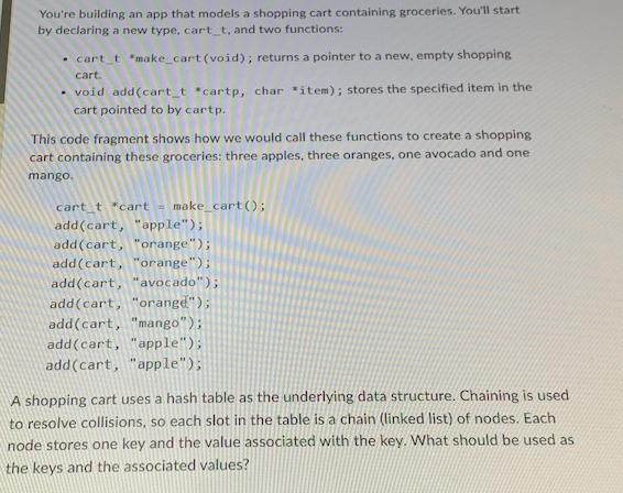 Solved You're Building An App That Models A Shopping Cart | Chegg.com