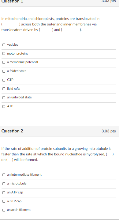Solved Question 1 3.03 pts In mitochondria and chloroplasts, | Chegg.com